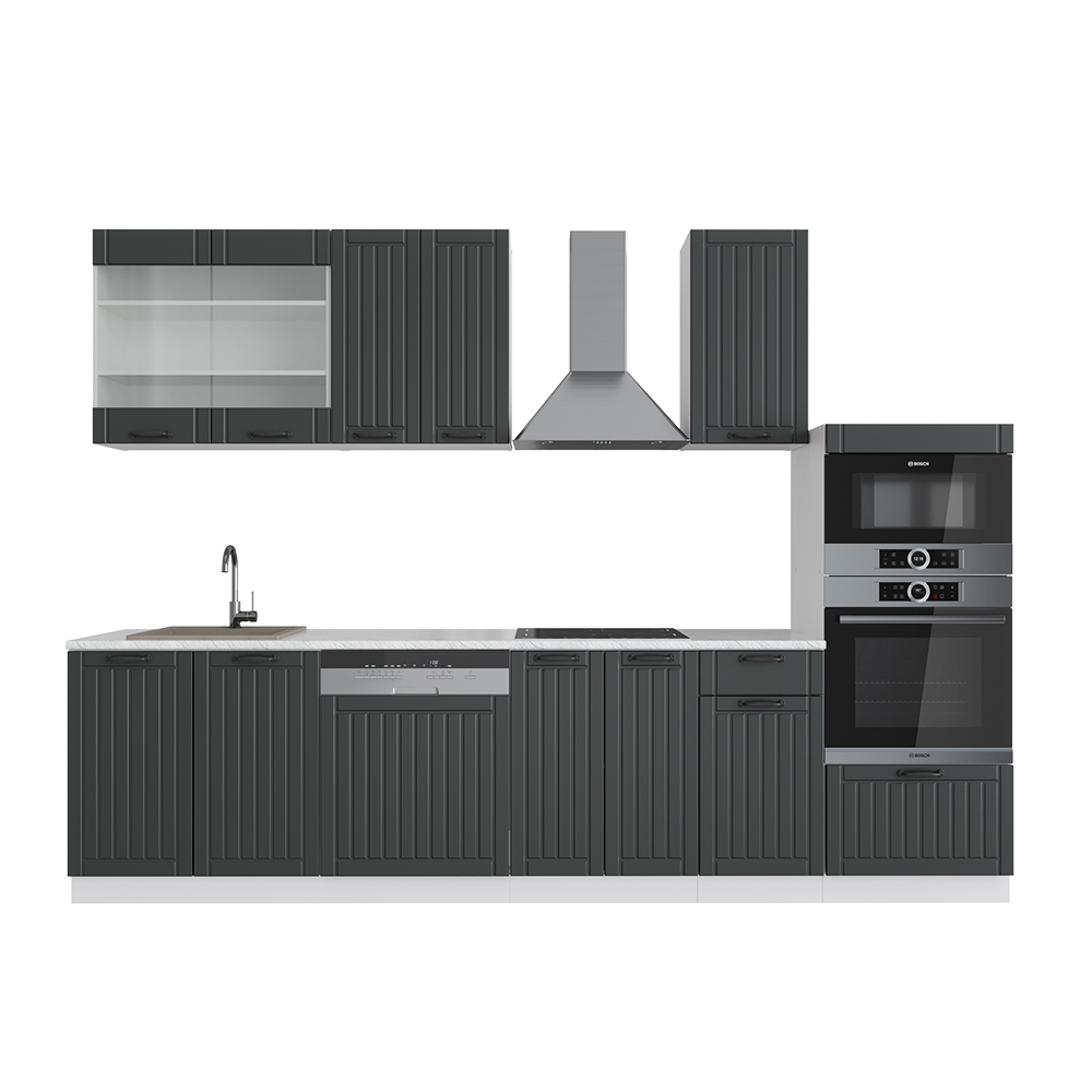 foto del prodotto vicco cucina componibile fame line, antracite casa di campagna bianco, 300 cm con armadio alto, senza piano di lavoro