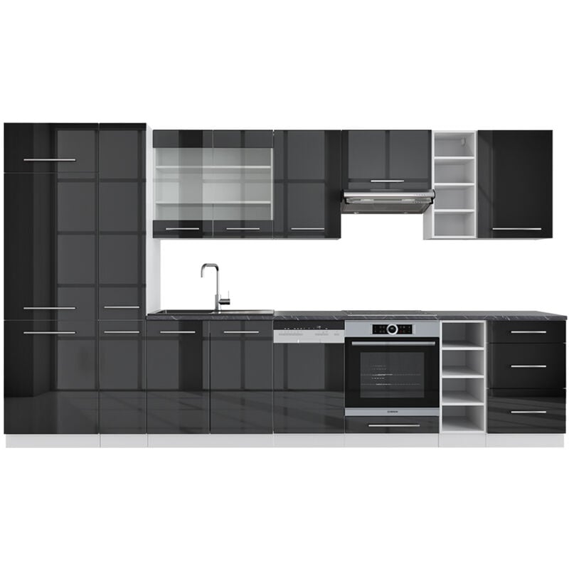 foto del prodotto vicco cucina componibile fame line, antracite lucido bianco, 355 cm senza piano di lavoro