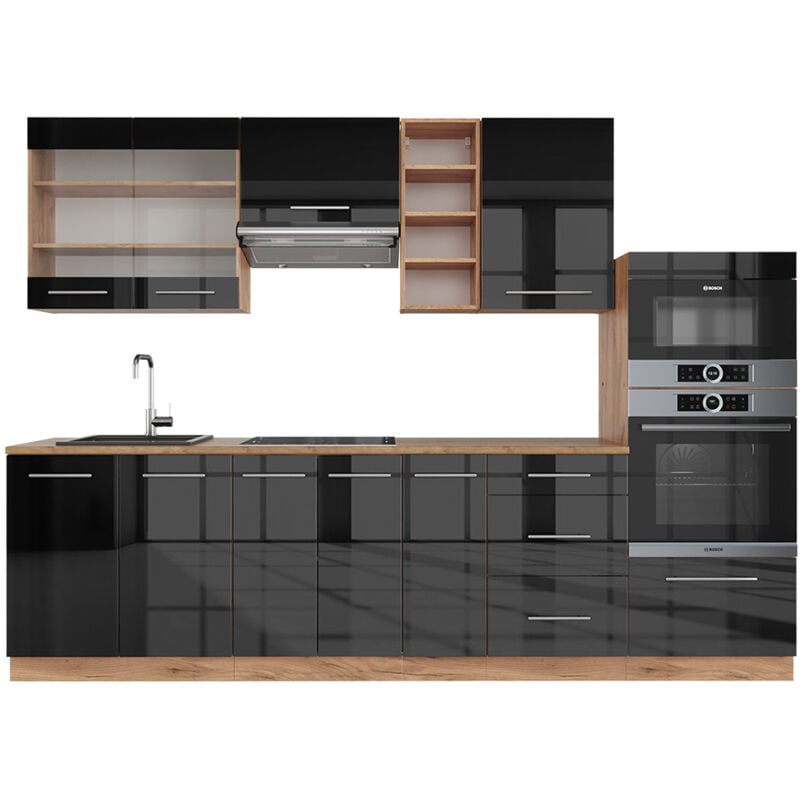 foto del prodotto vicco cucina componibile fame line, antracite lucido oro power oak, 280 cm , pl antracite