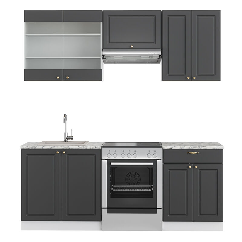 foto del prodotto vicco cucina componibile fame line, antracite oro, 200 cm senza piano di lavoro