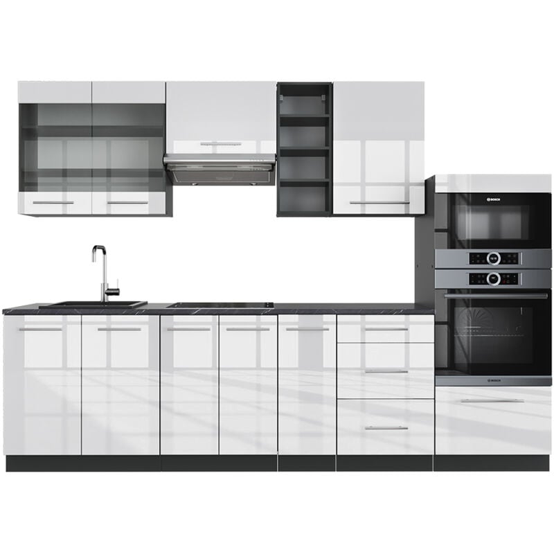 foto del prodotto vicco cucina componibile fame line, bianco lucido antracite, 280 cm senza piano di lavoro