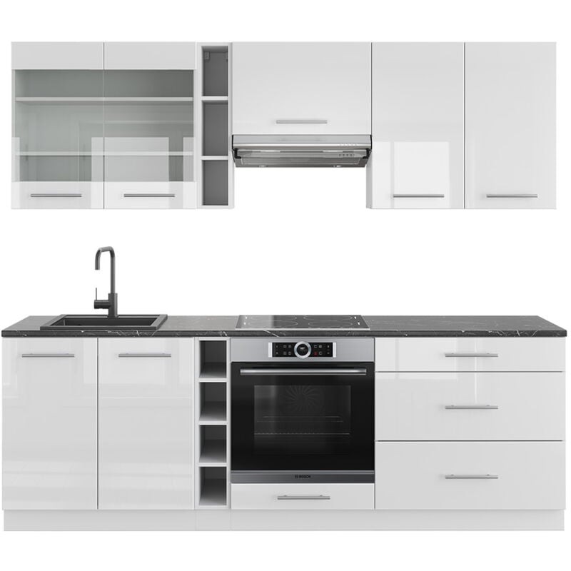 foto del prodotto vicco cucina componibile fame line, bianco lucido bianco, 235 cm senza piano di lavoro