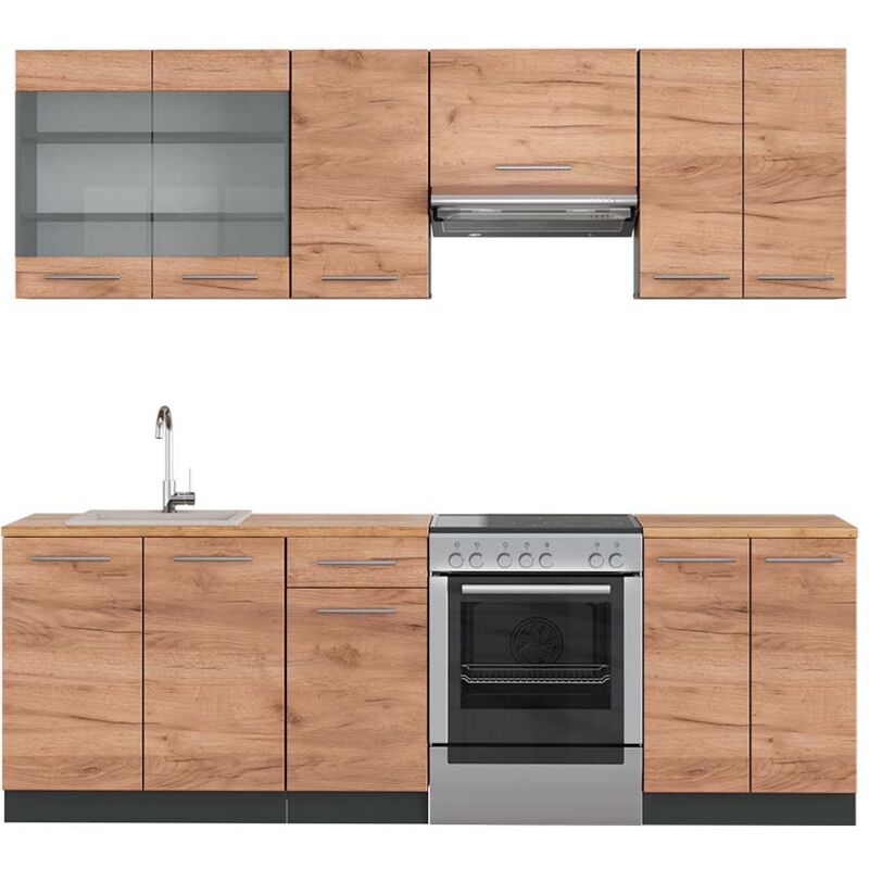 foto del prodotto vicco cucina componibile fame line, quercia dorata antracite, 240 cm , pl rovere