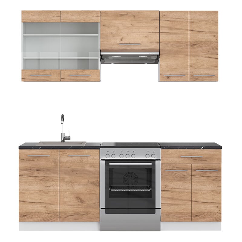 foto del prodotto vicco cucina componibile fame line, quercia dorata bianco, 200 cm senza piano di lavoro