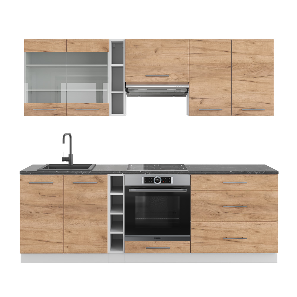 foto del prodotto vicco cucina componibile fame line, quercia dorata bianco, 235 cm senza piano di lavoro
