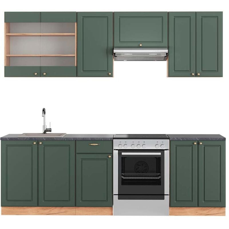foto del prodotto vicco cucina componibile fame line, quercia verde oro country oro power, 240 cm , pl antracite