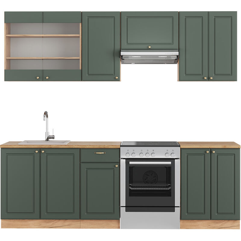 foto del prodotto vicco cucina componibile fame line, quercia verde oro country oro power, 240 cm senza piano di lavoro