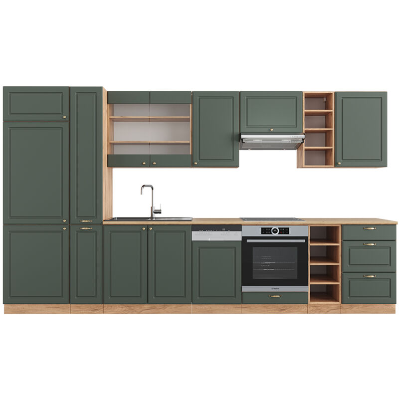 foto del prodotto vicco cucina componibile fame line, quercia verde oro country oro power, 355 cm , pl rovere