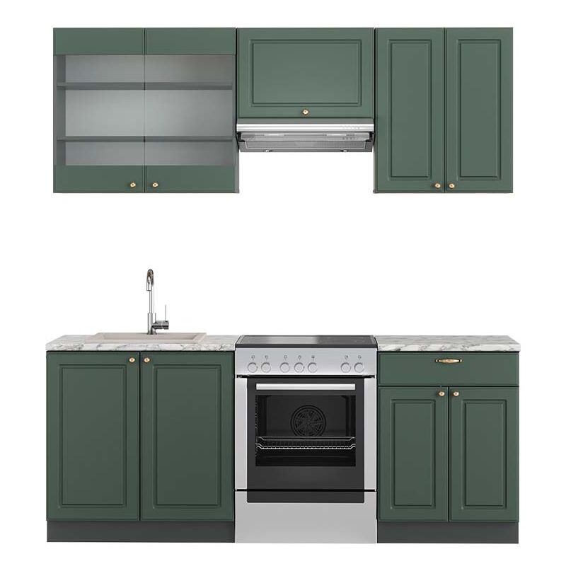 foto del prodotto vicco cucina componibile fame line, verde oro country house antracite, 200 cm , pl marmo