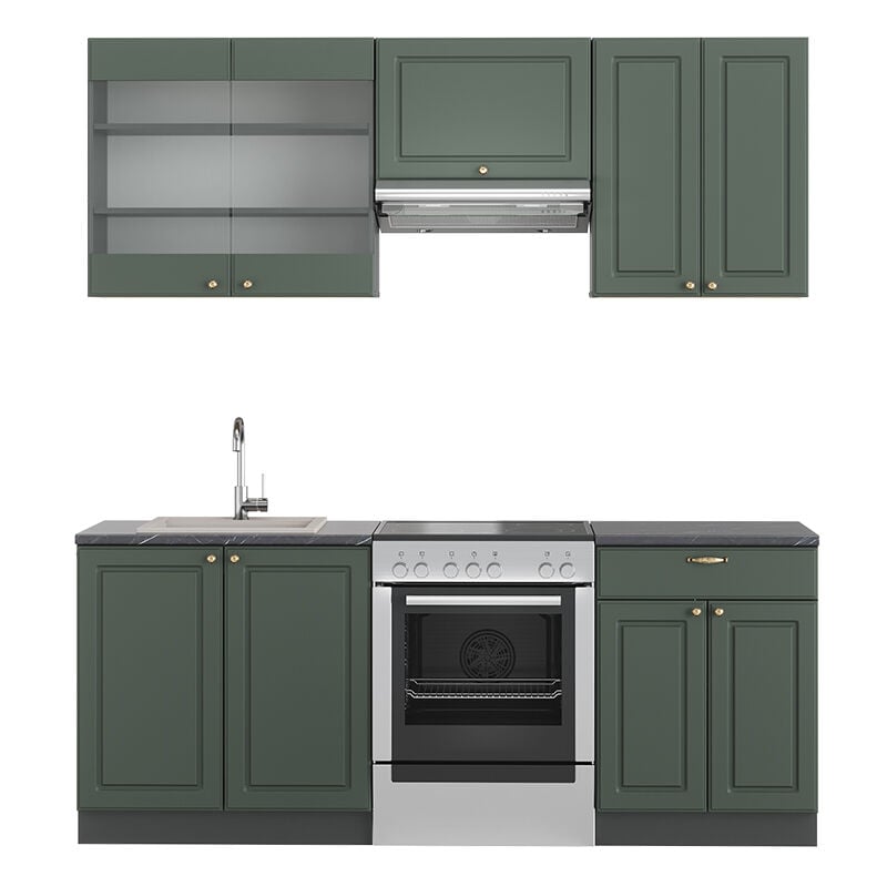 foto del prodotto vicco cucina componibile fame line, verde oro country house antracite, 200 cm senza piano di lavoro