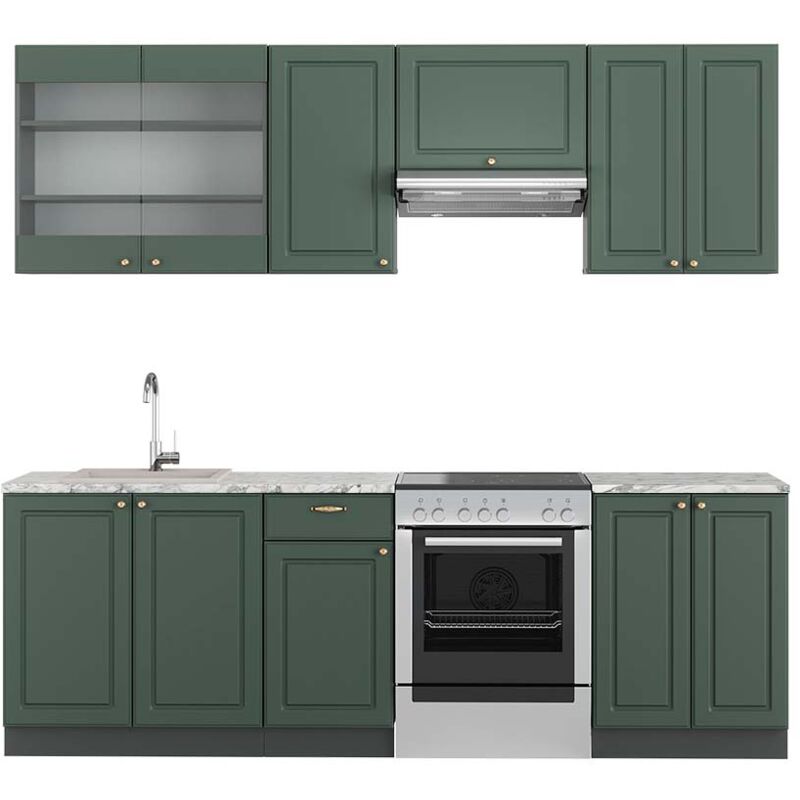 foto del prodotto vicco cucina componibile fame line, verde oro country house antracite, 240 cm , pl marmo