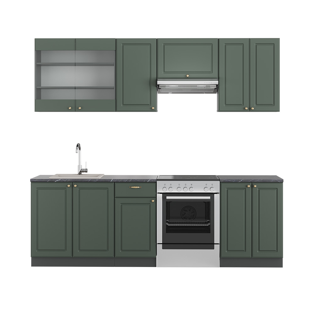 foto del prodotto vicco cucina componibile fame line, verde oro country house antracite, 240 cm senza piano di lavoro