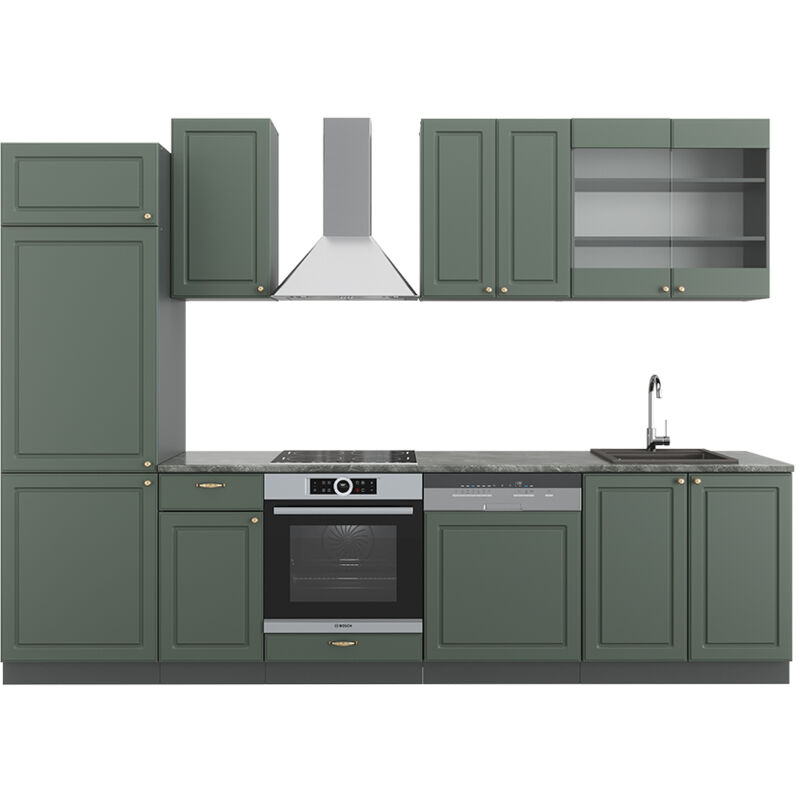 foto del prodotto vicco cucina componibile fame line, verde oro country house antracite, 300 cm , pl antracite