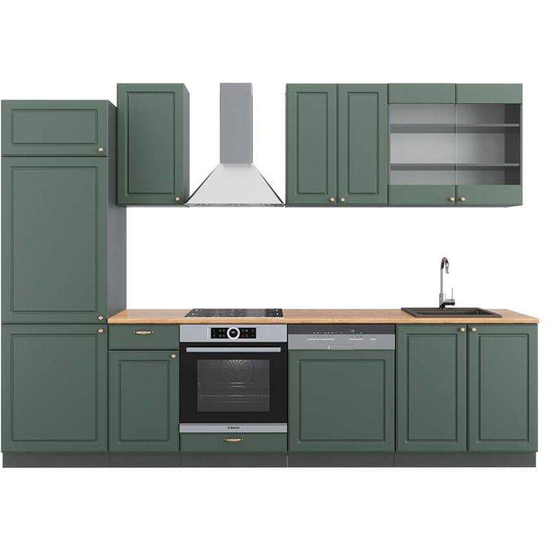 foto del prodotto vicco cucina componibile fame line, verde oro country house antracite, 300 cm , pl rovere