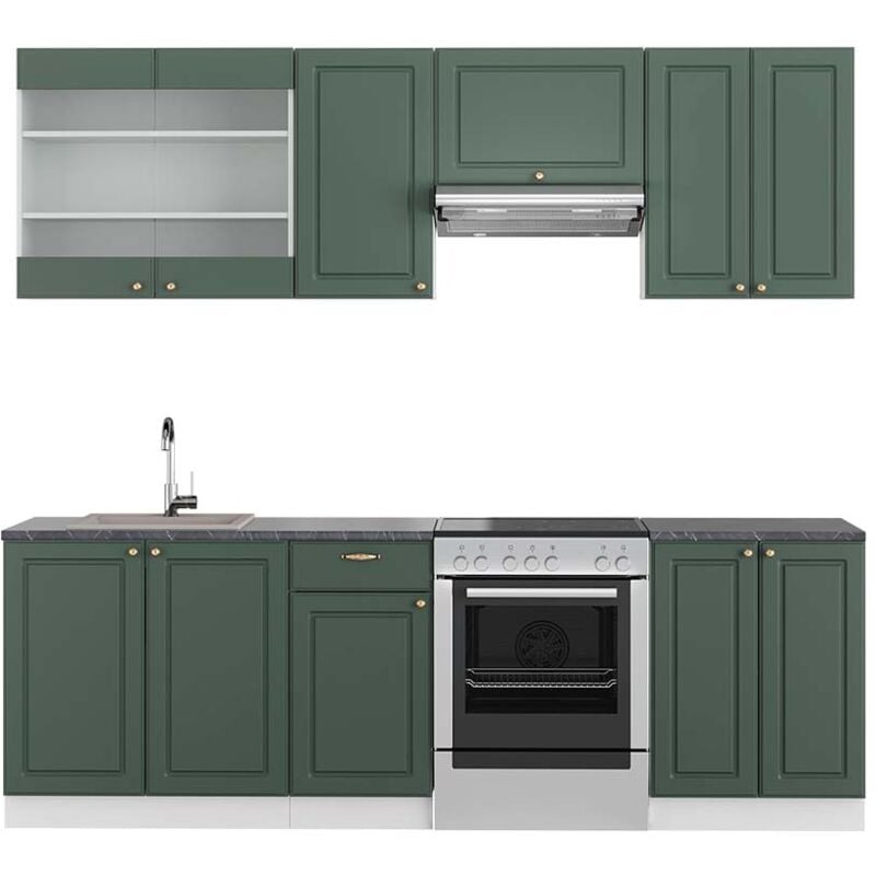 foto del prodotto vicco cucina componibile fame line, verde oro country house bianco, 240 cm , pl antracite
