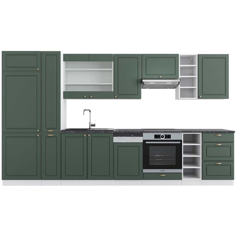 foto del prodotto vicco cucina componibile fame line, verde oro country house bianco, 355 cm , pl antracite