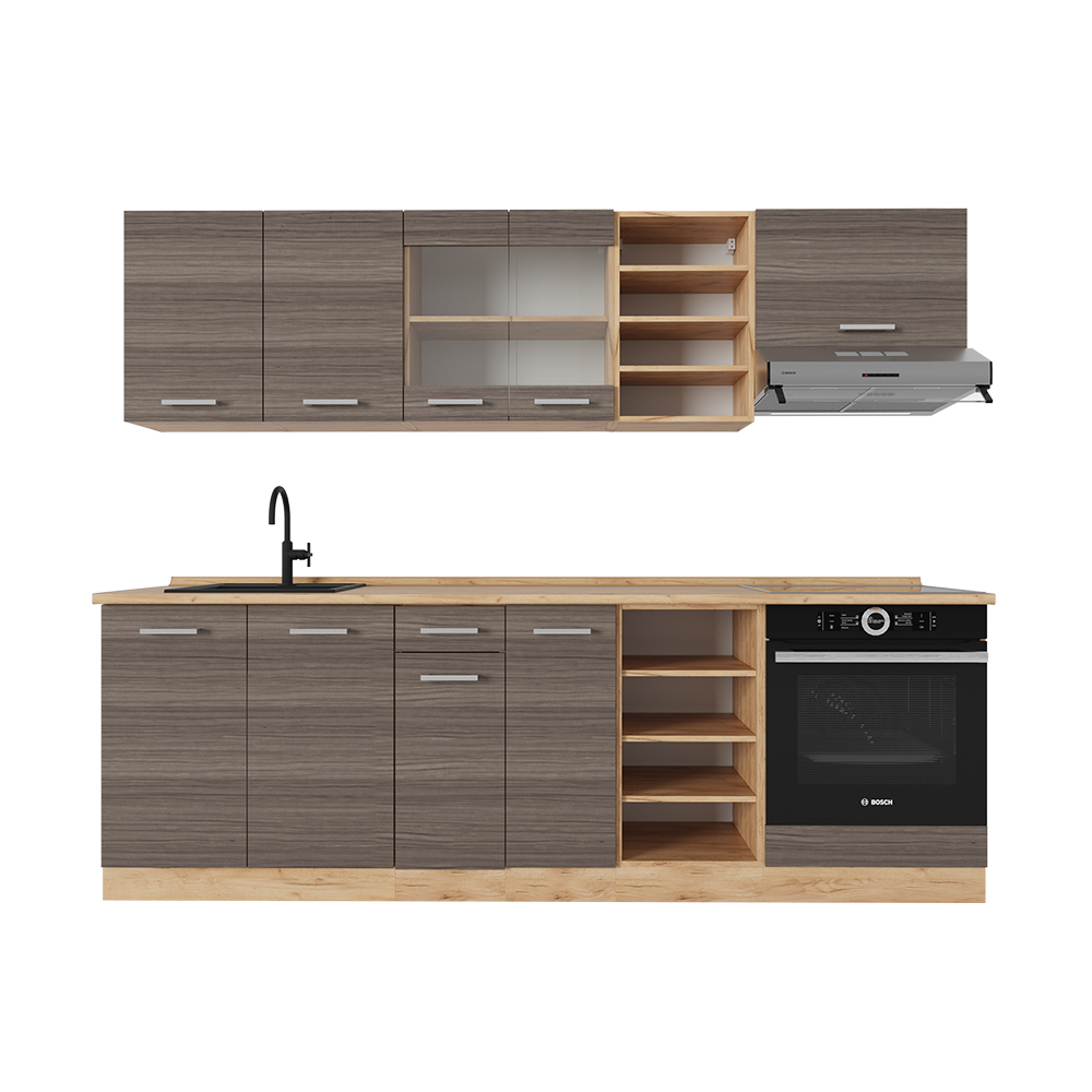 foto del prodotto vicco cucina componibile grigio nobile/rovere dorato 240 cm senza piano di lavoro