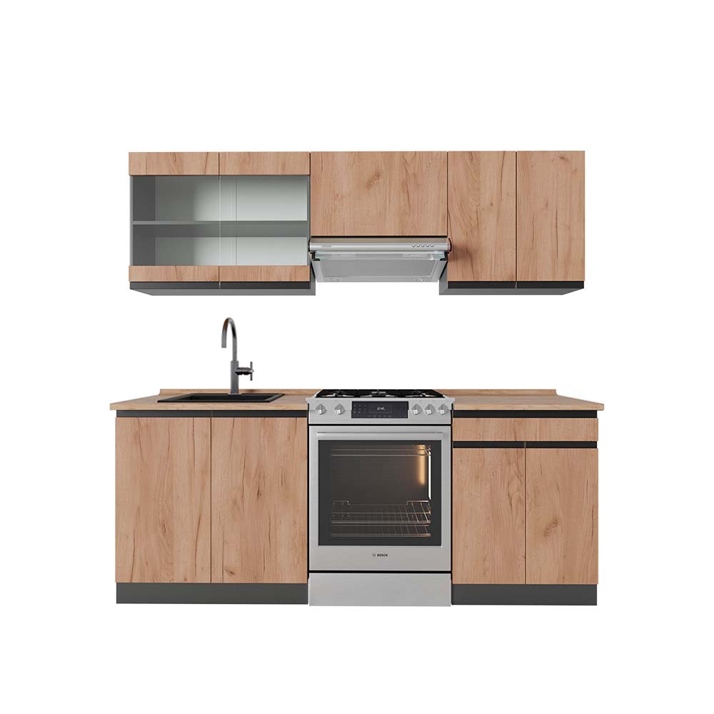 foto del prodotto vicco cucina componibile quercia dorata/antracite 200 cm , pl rovere