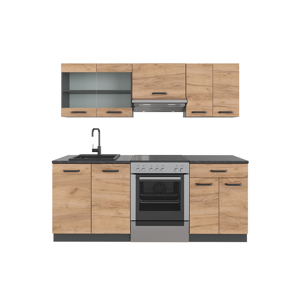 foto del prodotto vicco cucina componibile quercia dorata/antracite 200 cm senza piano di lavoro
