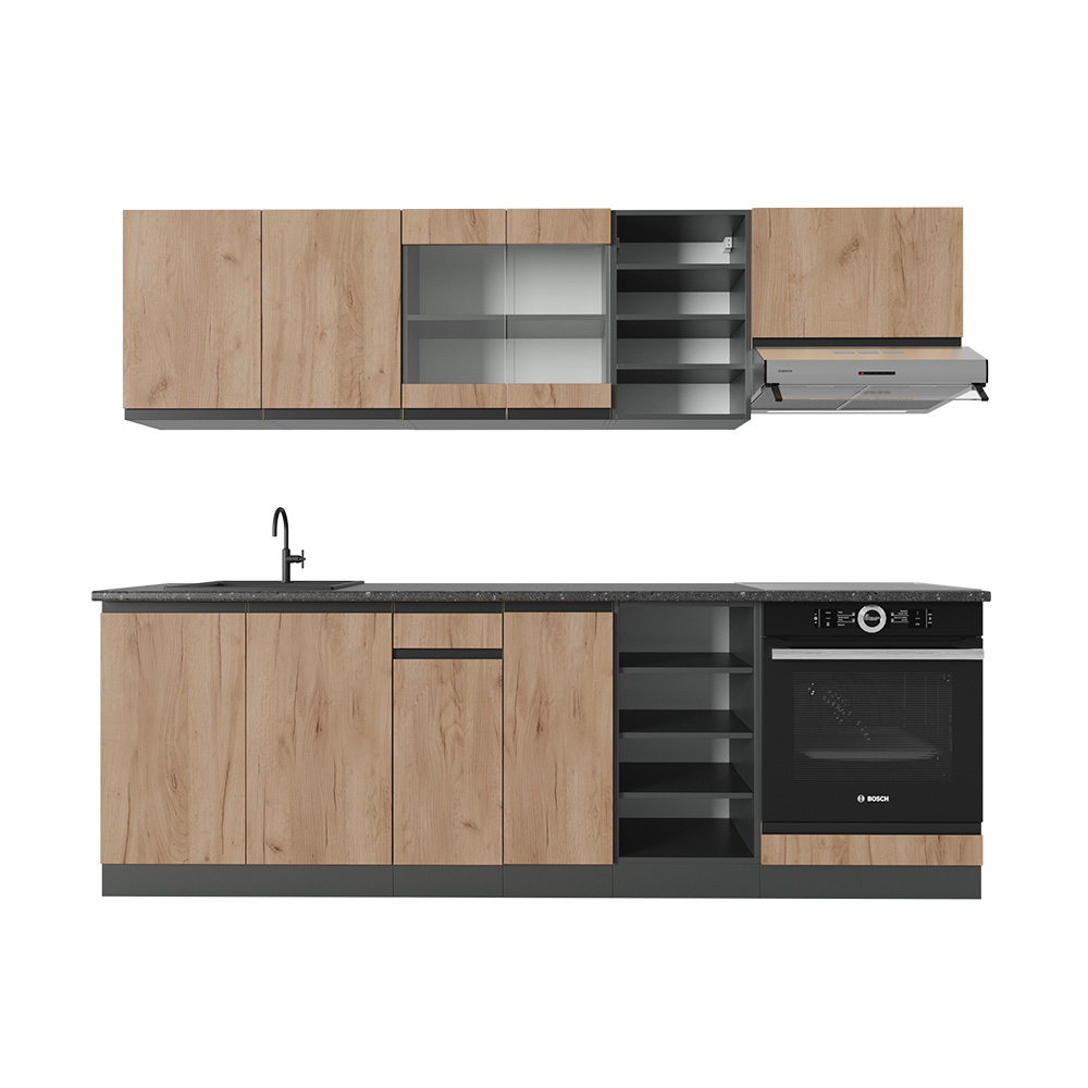 foto del prodotto vicco cucina componibile quercia dorata antracite 240 cm forma a j