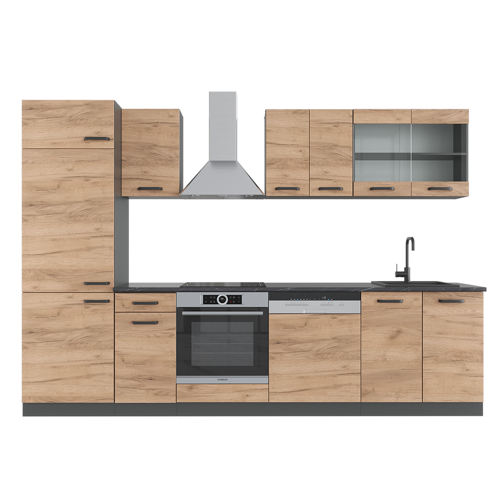 foto del prodotto vicco cucina componibile quercia dorata/antracite 300 cm senza piano di lavoro