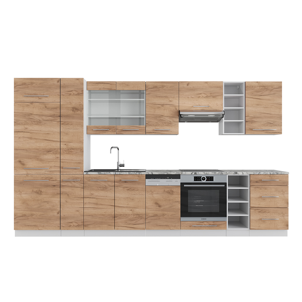 foto del prodotto vicco cucina componibile quercia dorata bianco 355 cm , pl marmo