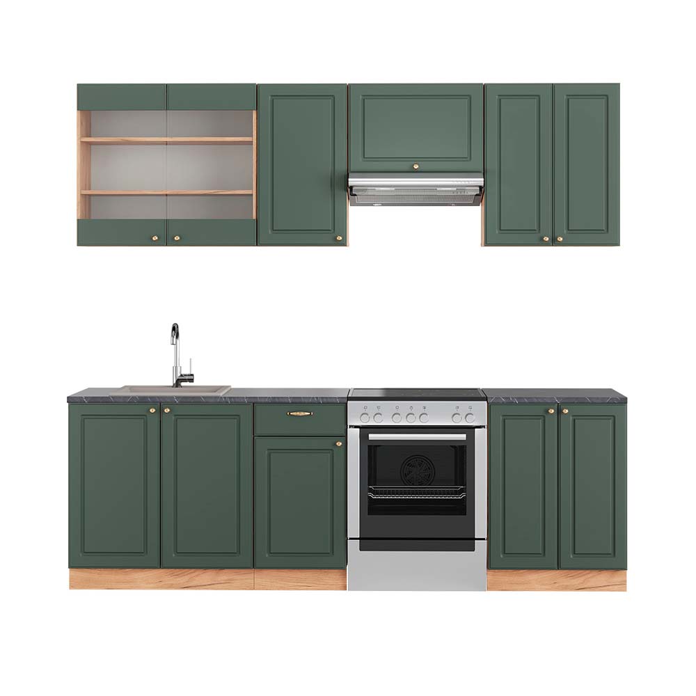 foto del prodotto vicco cucina componibile quercia verde oro country oro power 240 cm , pl antracite