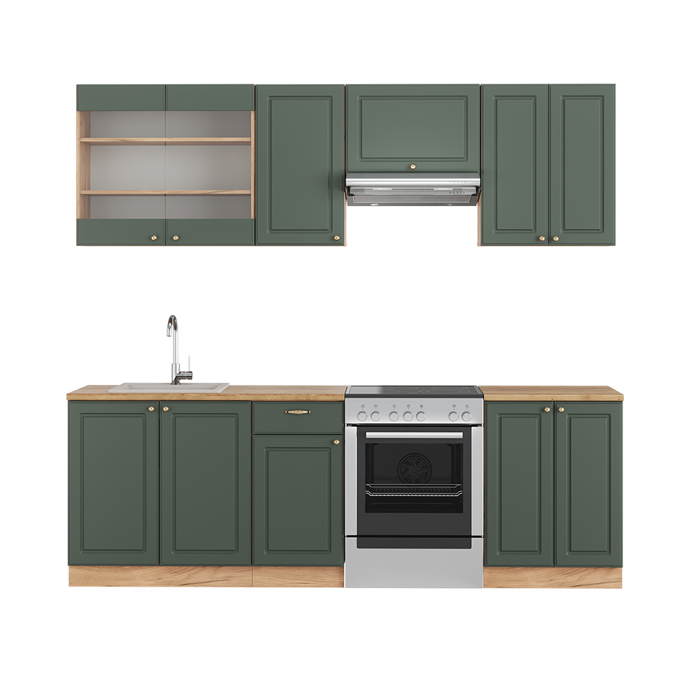 foto del prodotto vicco cucina componibile quercia verde-oro country/oro power 240 cm senza piano di lavoro