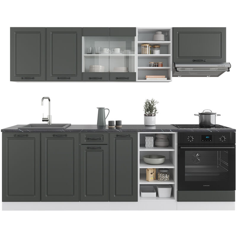 foto del prodotto vicco cucina componibile r line, antracite casa di campagna bianco, 240 cm senza piano di lavoro