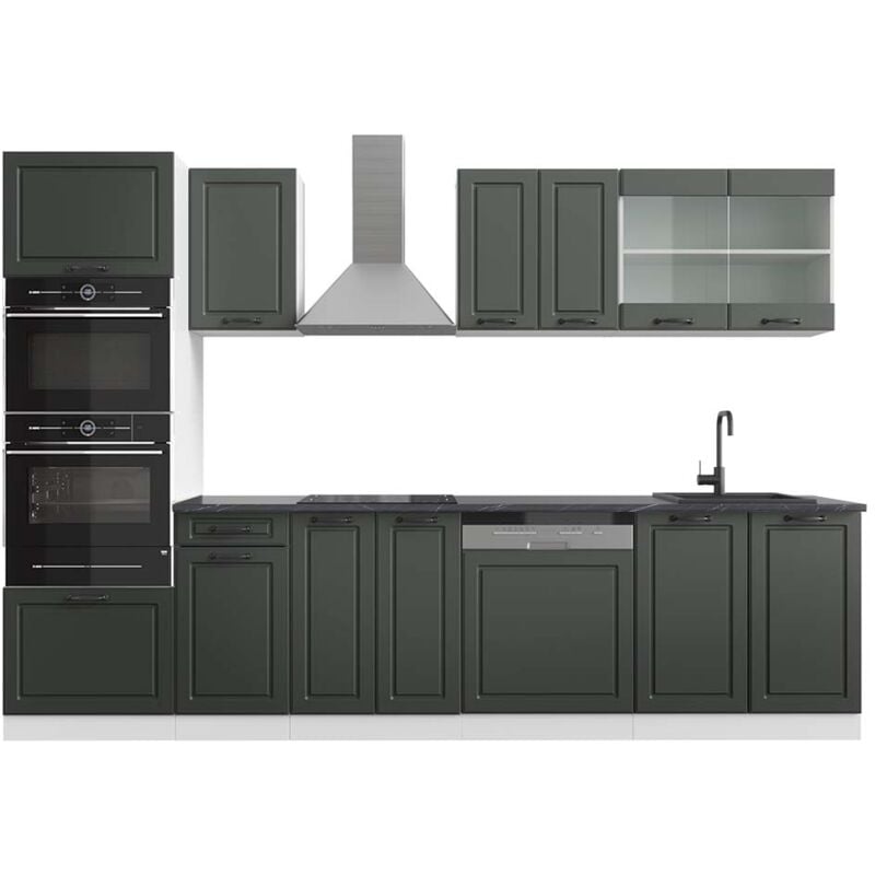 foto del prodotto vicco cucina componibile r line, antracite casa di campagna bianco, 300 cm con armadio alto, pl antracite