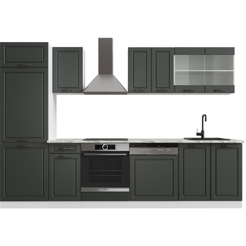 foto del prodotto vicco cucina componibile r line, antracite casa di campagna bianco, 300 cm senza piano di lavoro