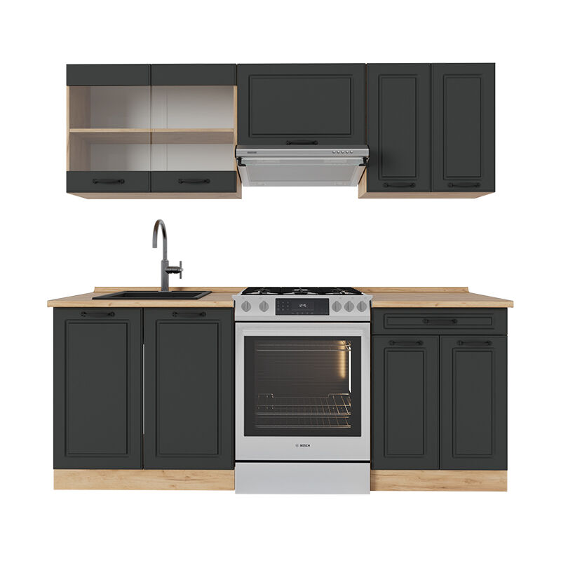 foto del prodotto vicco cucina componibile r line, antracite casa di campagna rovere dorato, 200 cm senza piano di lavoro