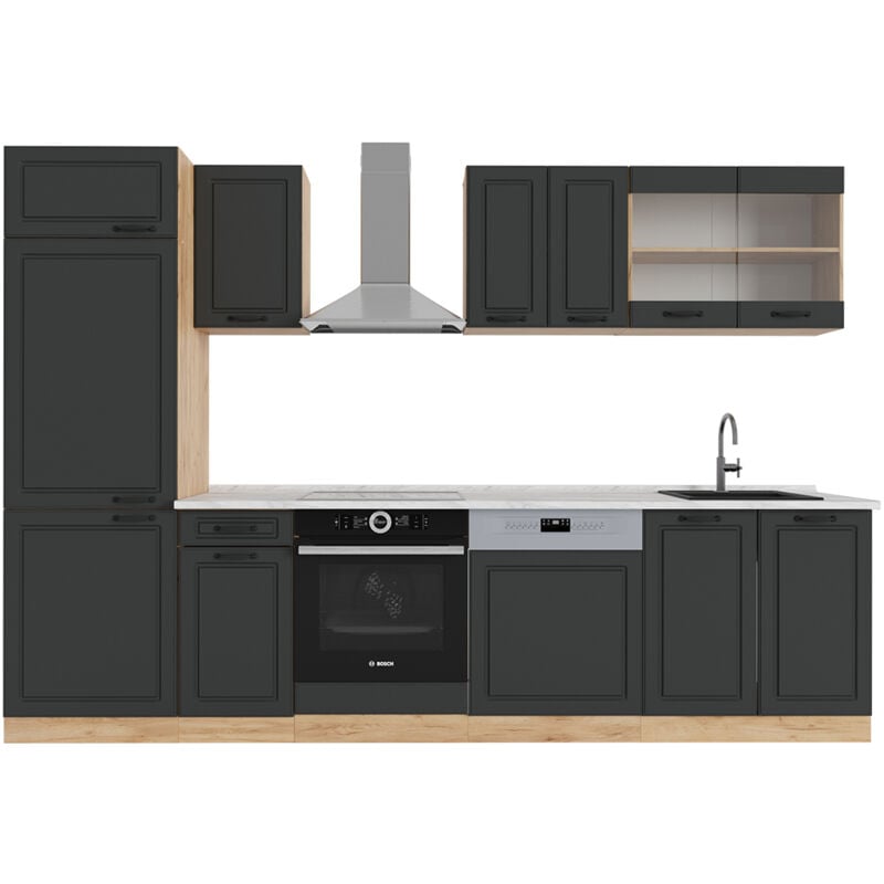foto del prodotto vicco cucina componibile r line, antracite casa di campagna rovere dorato, 300 cm , pl marmo
