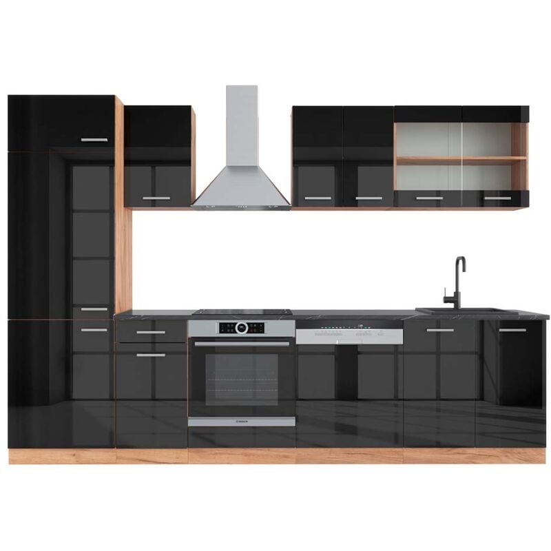 foto del prodotto vicco cucina componibile r line, antracite lucido oro power oak, 300 cm , pl antracite
