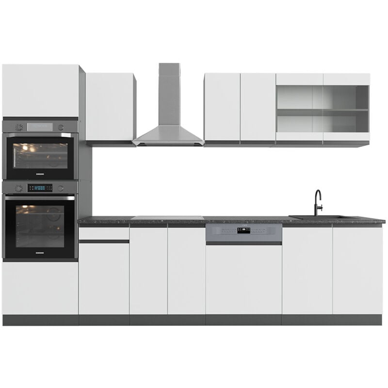 foto del prodotto vicco cucina componibile r line, bianco antracite, 300 cm con armadio alto, pl antracite