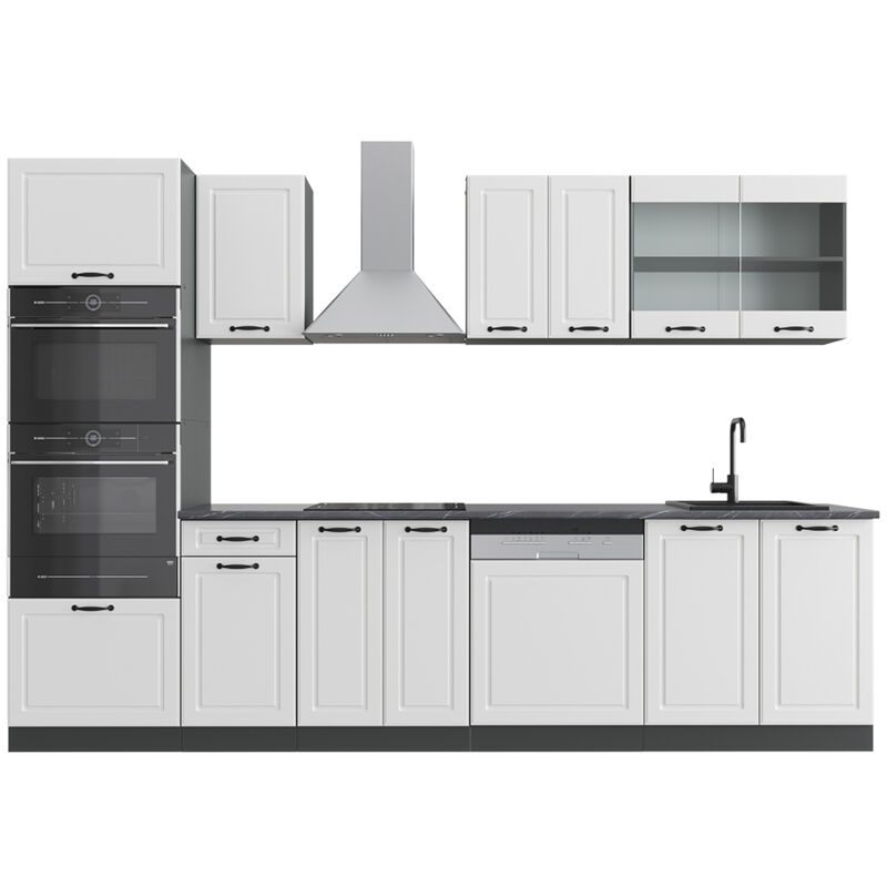 foto del prodotto vicco cucina componibile r line, bianco casa di campagna antracite, 300 cm con armadio alto, pl antracite