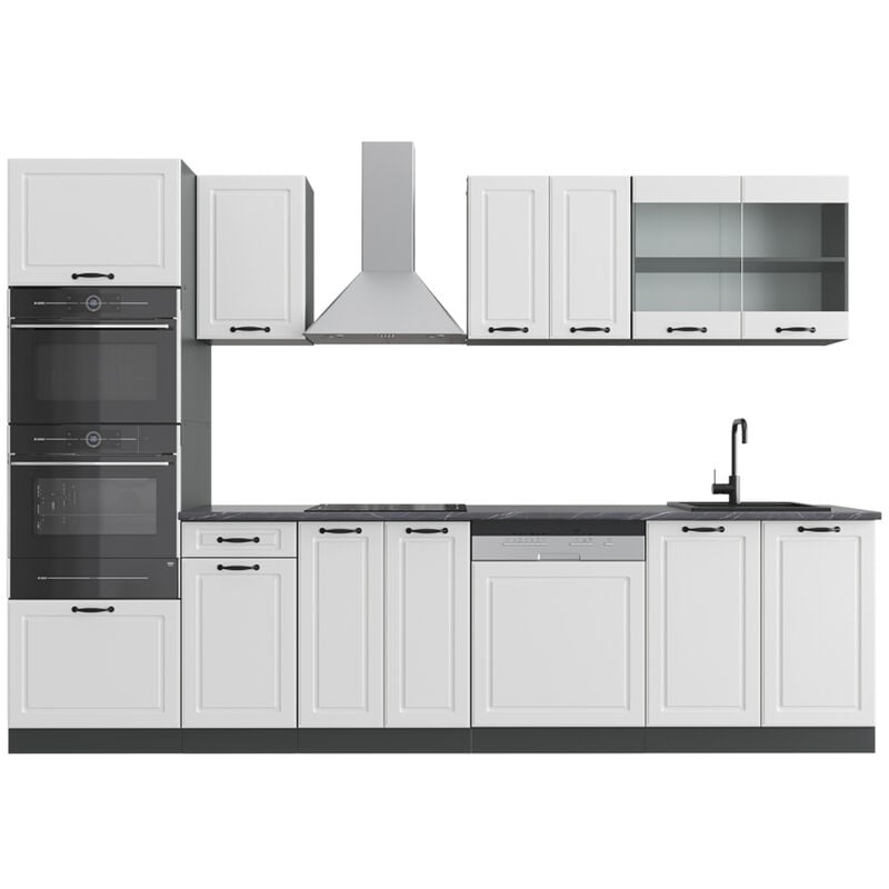foto del prodotto vicco cucina componibile r line, bianco casa di campagna antracite, 300 cm con armadio alto, senza piano di lavoro