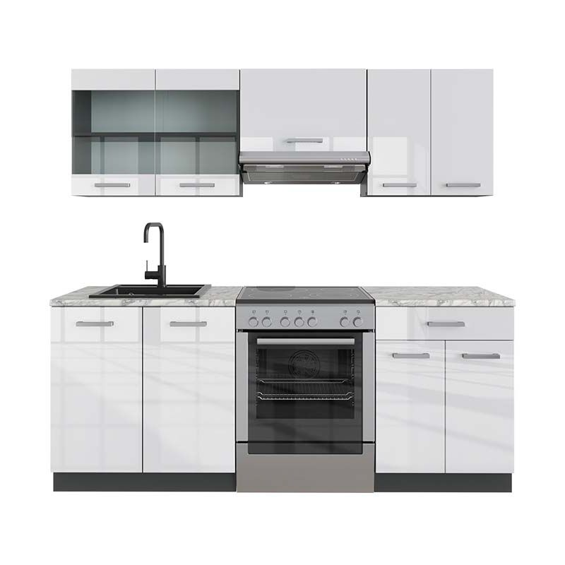 foto del prodotto vicco - cucina componibile r-line, bianco lucido/antracite, 200 cm , pl marmo