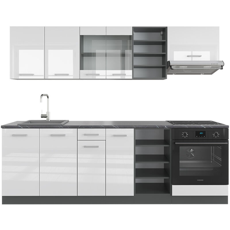 foto del prodotto vicco - cucina componibile r-line, bianco lucido/antracite, 240 cm , pl antracite