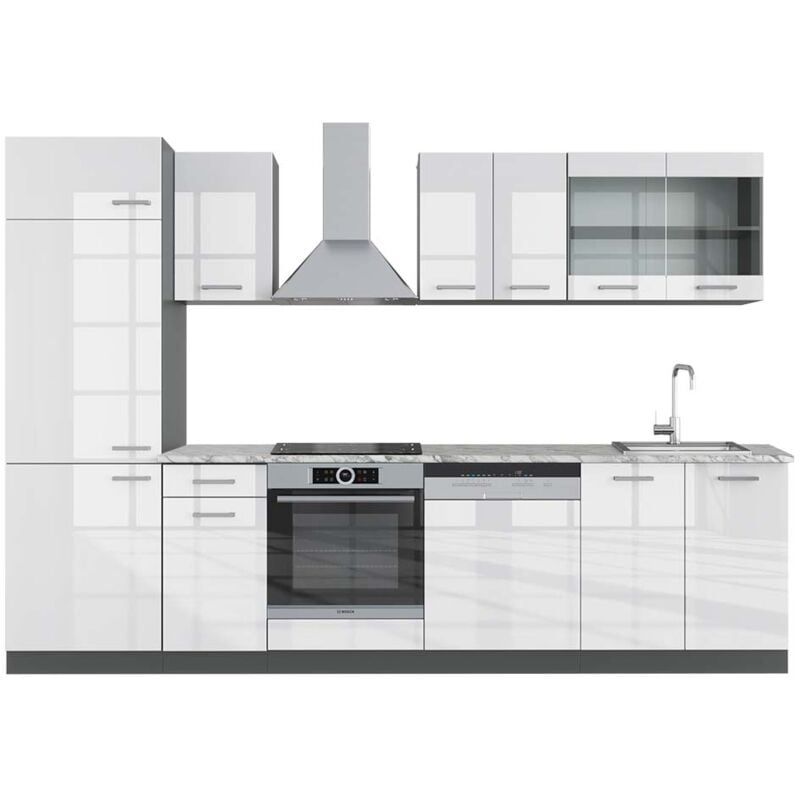 foto del prodotto vicco - cucina componibile r-line, bianco lucido/antracite, 300 cm , pl marmo
