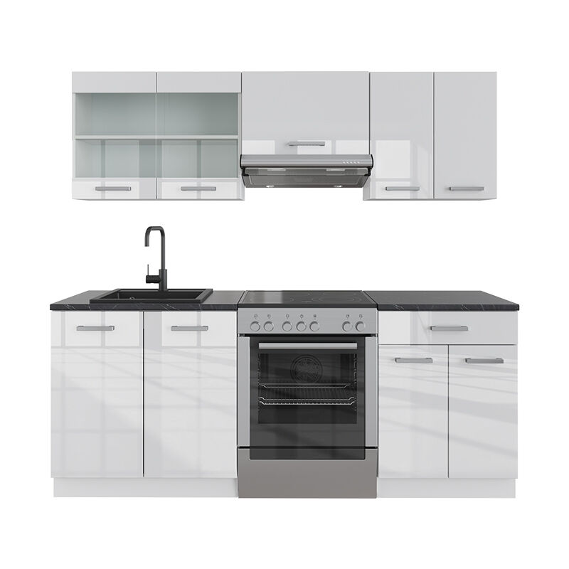 foto del prodotto vicco cucina componibile r line, bianco lucido bianco, 200 cm senza piano di lavoro