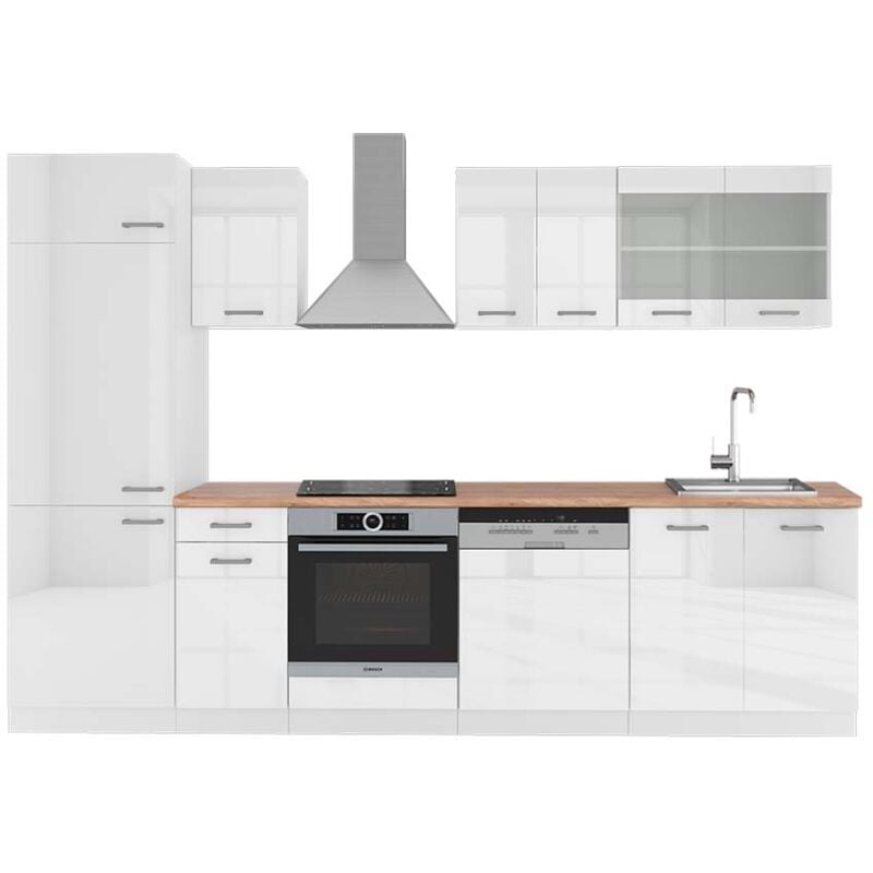foto del prodotto vicco - cucina componibile r-line, bianco lucido/bianco, 300 cm , pl rovere