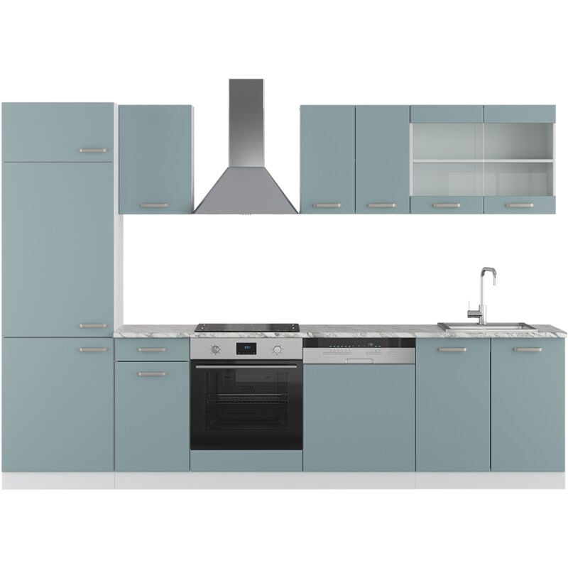 foto del prodotto vicco cucina componibile r line, blu grigio bianco, 300 cm senza piano di lavoro
