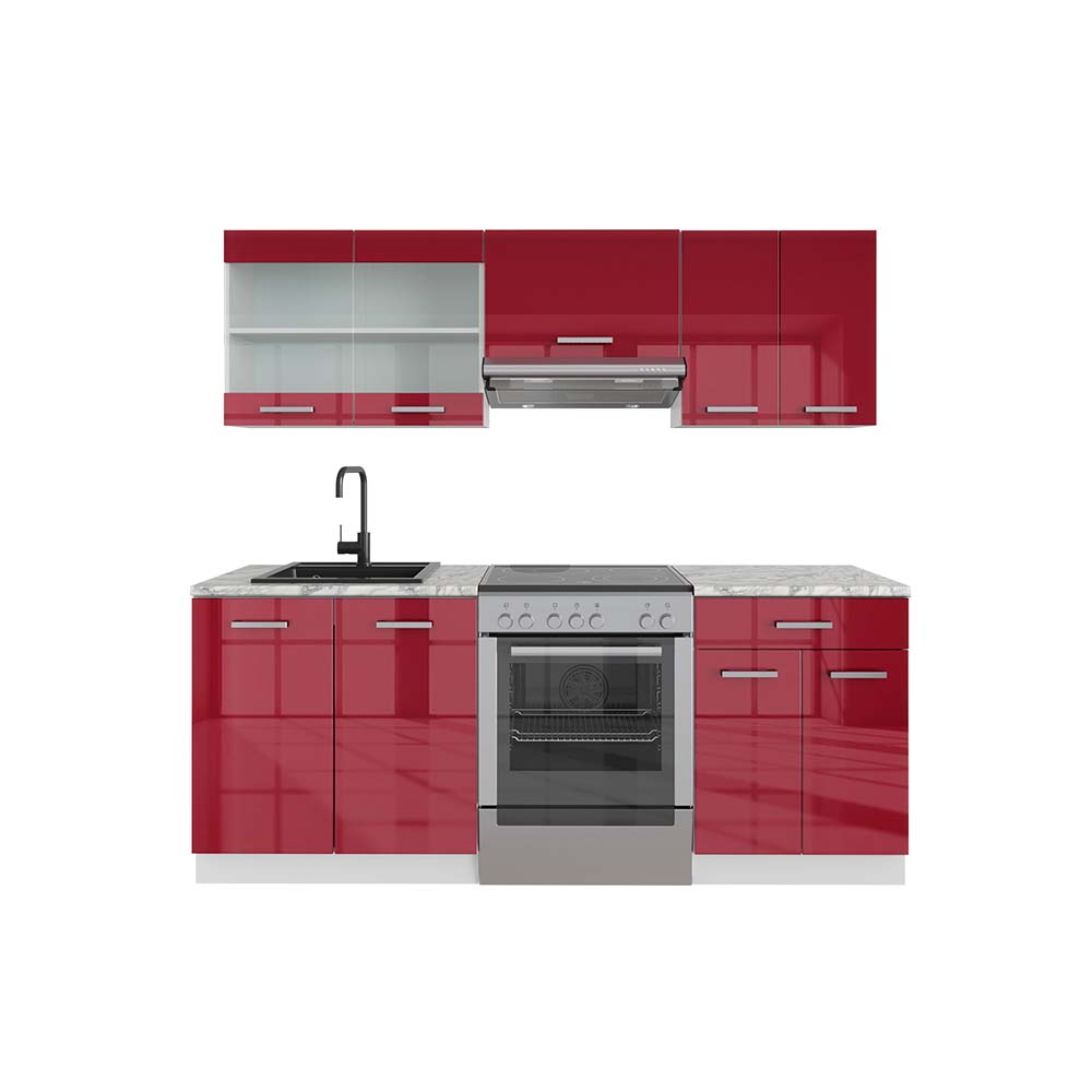 foto del prodotto vicco cucina componibile r line, bordeaux lucido bianco, 200 cm , pl marmo
