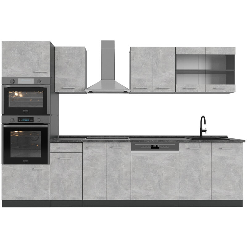 foto del prodotto vicco cucina componibile r line, calcestruzzo antracite, 300 cm con armadio alto, pl antracite