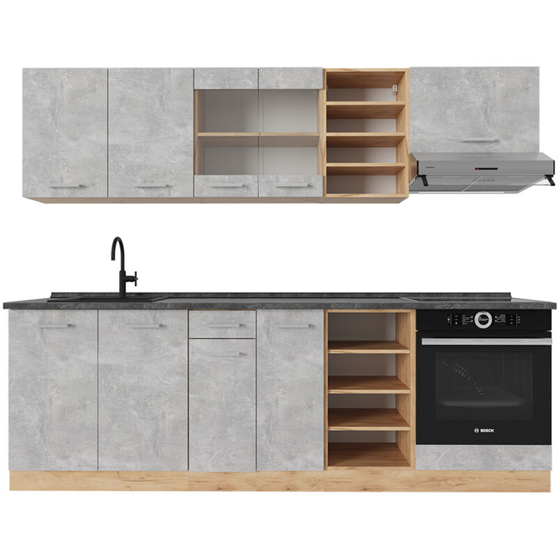 foto del prodotto vicco cucina componibile r line, calcestruzzo quercia dorata, 240 cm , pl antracite
