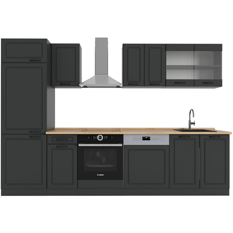 foto del prodotto vicco cucina componibile r line, casa di campagna antracite antracite, 300 cm senza piano di lavoro