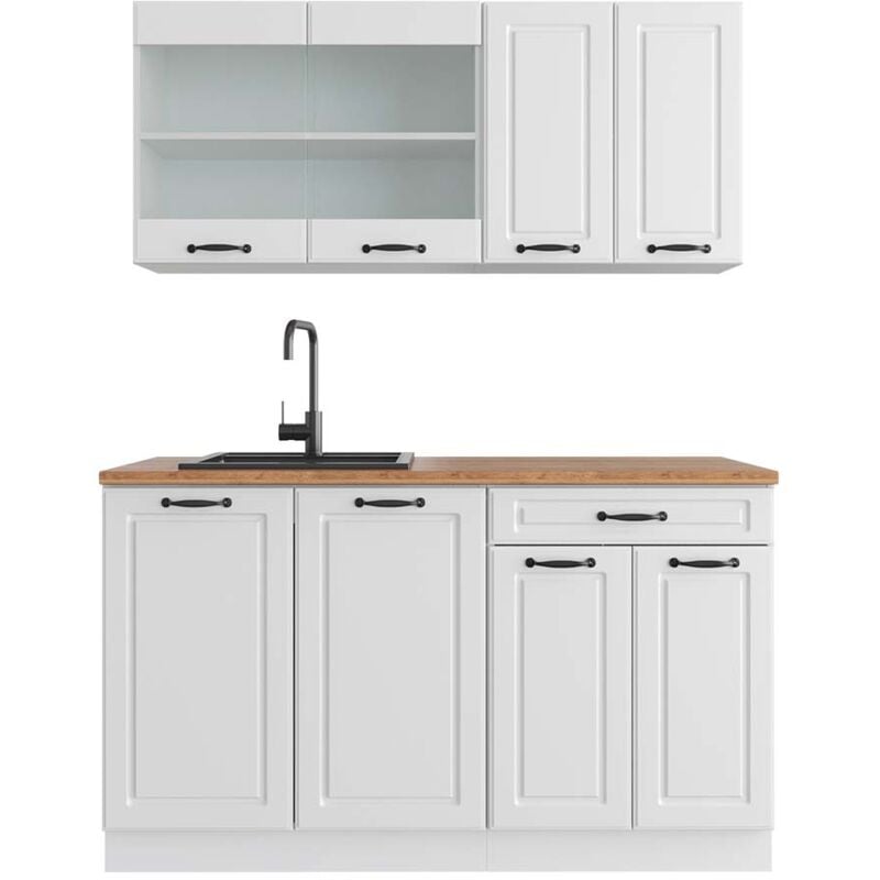 foto del prodotto vicco cucina componibile r line, casa di campagna bianca bianco, 140 cm , pl rovere