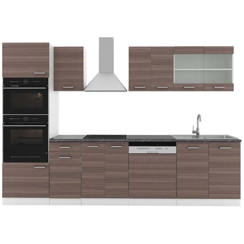foto del prodotto vicco cucina componibile r line, grigio prezioso bianco, 300 cm con armadio alto, pl antracite