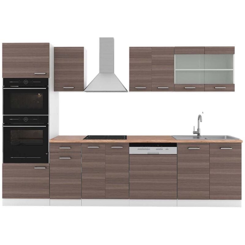 foto del prodotto vicco cucina componibile r line, grigio prezioso bianco, 300 cm con armadio alto, pl rovere